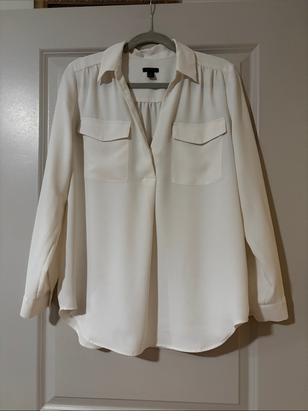 Ann Taylor Ivory Button-Front Pocket Blouse